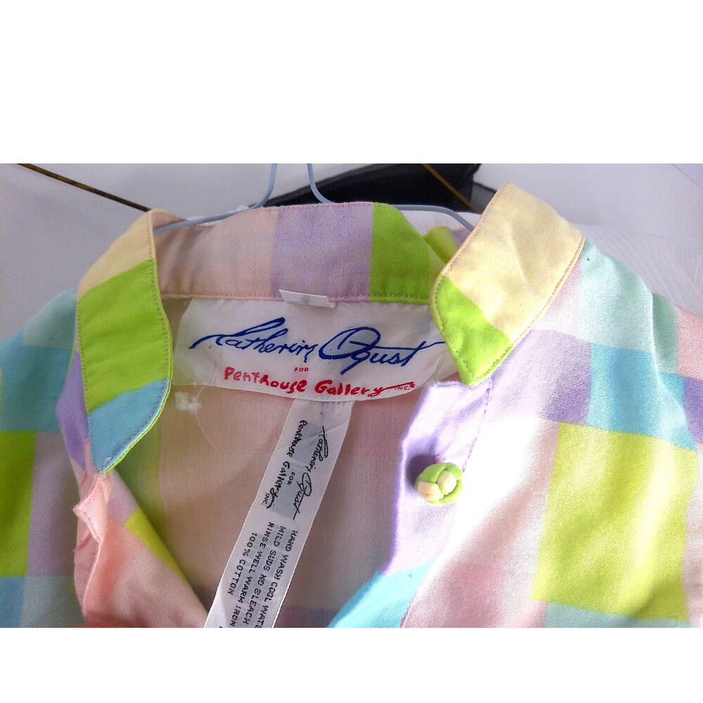Vtg Catherine Ogust Penthouse Gallery Pastel Plaid Shirt Dress Tunic Size Small - Picture 2 of 7